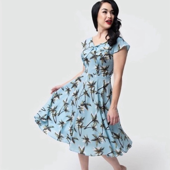 Havilland 40's Style Palm Tree Print Dress Retro - Picture 1 of 5